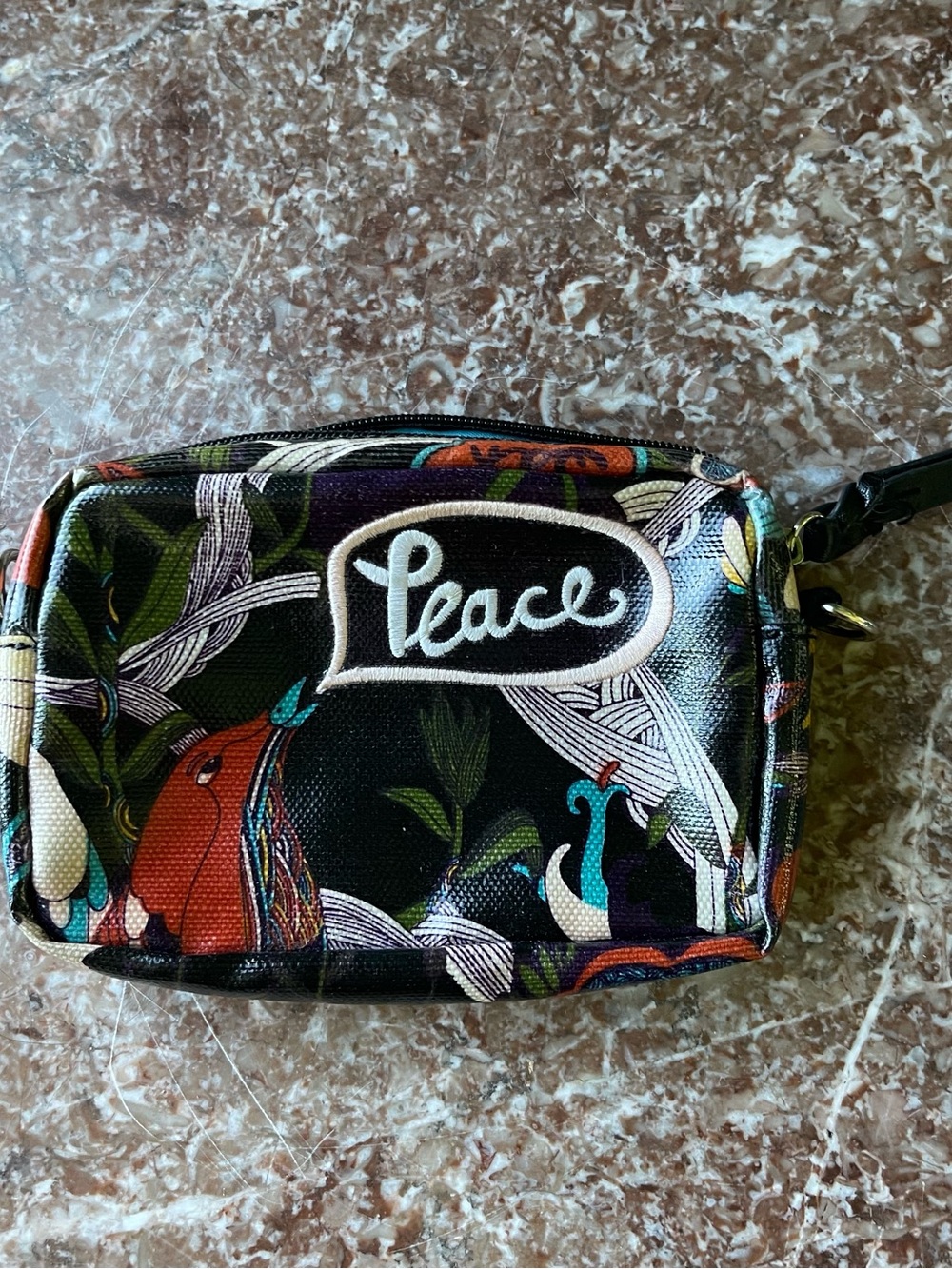 Sakroots Black Floral 'Peace' Wristlet Pouch